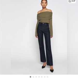 NWT Reformation Olive Off-Shoulder Foldover Knit Top